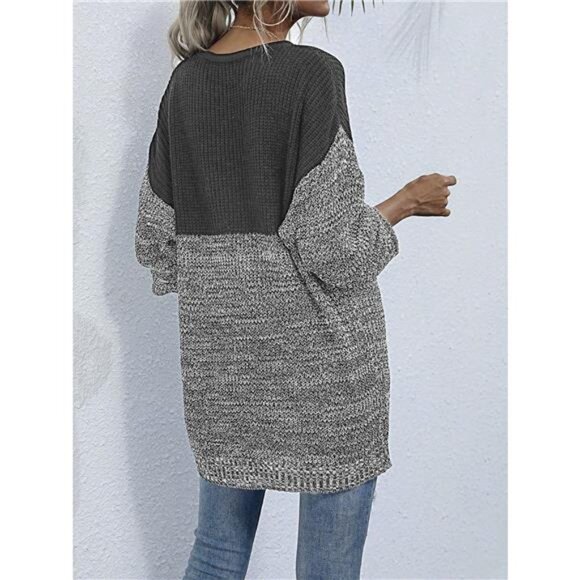 Color Block Long Sleeve Oversized Sweater - Picture 13 of 16